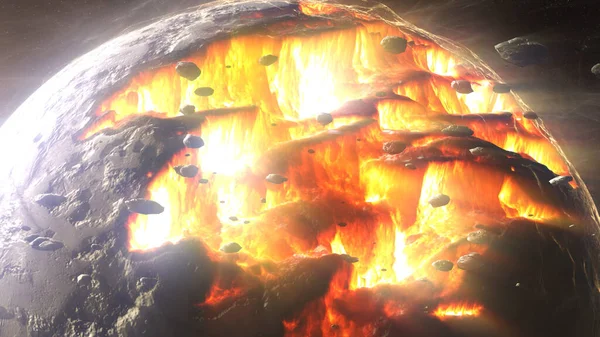 Pianeta Morto Con Magma Lavico Caldo Asteroidi Veduta Cinematografica Della — Foto Stock