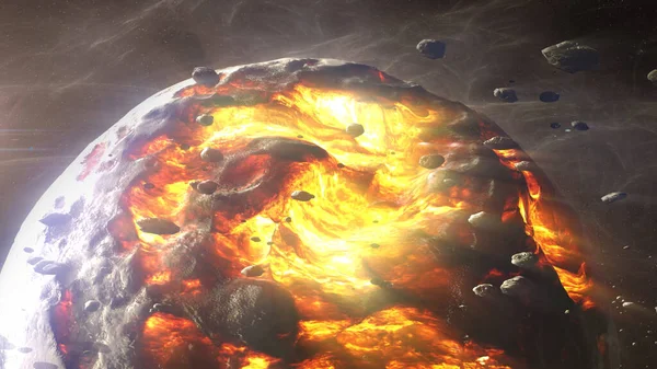 Planeta Morto Com Magma Asteróides Lava Quentevista Cinematográfica Estrela Morte — Fotografia de Stock