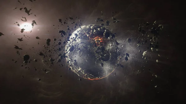Мертвая Планета Раскаленной Магмой Лавы Астероидами — стоковое фото
