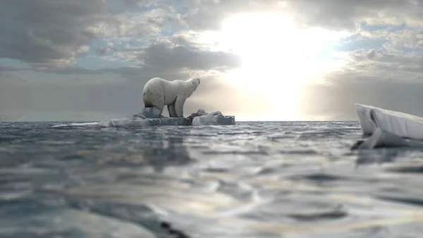 Eisbär Sitzt Auf Letztem Schmelzenden Eisberg Ozean Klimaerwärmungskonzept Aus Der — Stockfoto