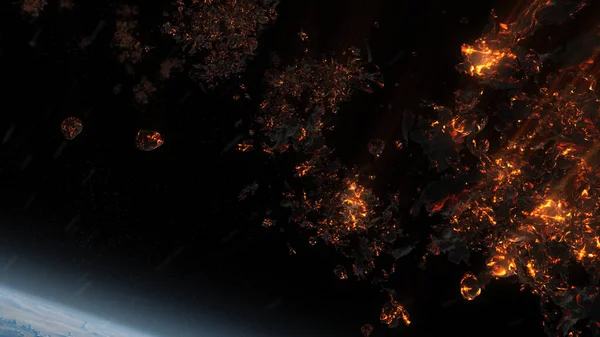Asteroidy Meteoryty Spalanie Atmosferzecinematic Przestrzeni Kosmicznej Widok Szybkich Płonących Meteorytów — Zdjęcie stockowe