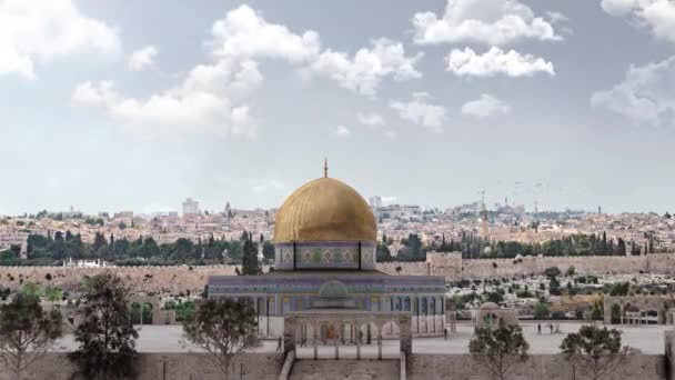 Kupolen Klippan Med Jerusalem Landskap Flygfoto Drönare Utsikt Från Den — Stockvideo