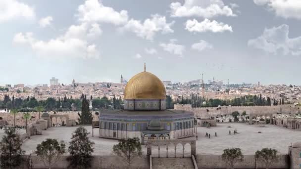 エルサレムの風景と岩のドーム 空中ビュードローンビューエルサレムの旧市街からの眺め 寺モスク入口 2021 — ストック動画
