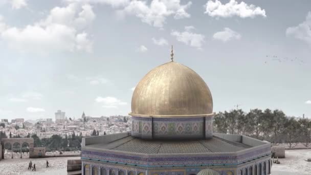 Jerusalén Cúpula Roca Templo Monte Mezquita Azotea Aerial Drone Arriba — Vídeos de Stock