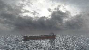 Oil tanker (LPG or chemical) is floating at sea, aerial view Oil and gas petrochemical tanker offshore in open sea. Refinery industry cargo ship, drone view