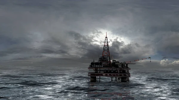 Oljerigg Plattform Offshore Olje Och Gasindustrin3D Animation Flygning Över Havet — Stockfoto