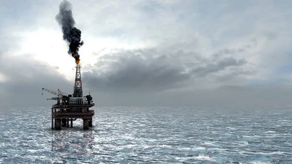 Oil Rig Platform Offshore Oil Gas Industry3D Animation Flight Sea — Φωτογραφία Αρχείου