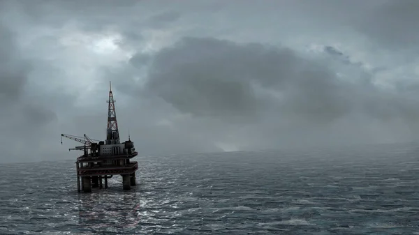 Oil Rig Platform Offshore Oil Gas Industry Storm Weather3D Animation — Foto Stock