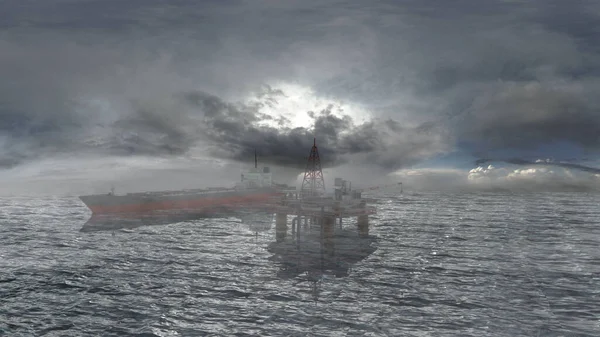 Oil Rig Platform Tanker Gas Ship Animation Offshore Oil Gas — Φωτογραφία Αρχείου