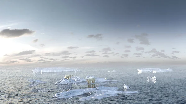 Eisbären Auf Dem Schmelzenden Arktischen Meereis Luftaufnahme Drohne Konzept Zur — Stockfoto