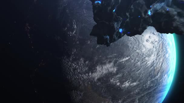 Masywny Meteoryt Asteroidowy Skała Kierunek Planeta Ziemicinematic Kosmiczny Widok Globalne — Wideo stockowe