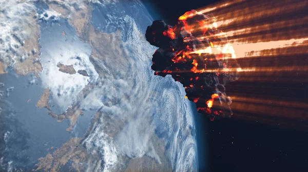 Masywny Meteoryt Asteroidowy Skała Kierunek Planeta Ziemicinematic Widoku Przestrzeni Kosmicznej — Zdjęcie stockowe