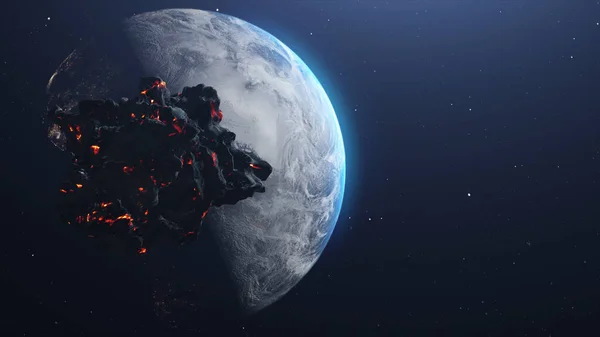Masywny Meteoryt Asteroidowy Skała Kierunek Planeta Ziemicinematic Widoku Przestrzeni Kosmicznej — Zdjęcie stockowe