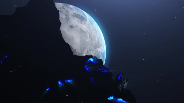 Gigantyczny Meteoryt Asteroidowy Skała Kierunek Planeta Ziemicinematic Kosmiczny Widok Globalne — Wideo stockowe