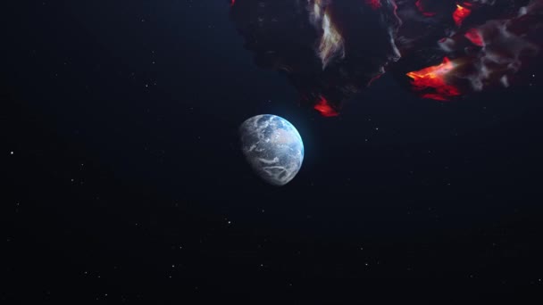Masywny Meteoryt Asteroidowy Skała Kierunek Planeta Ziemicinematic Kosmiczny Widok Globalne — Wideo stockowe