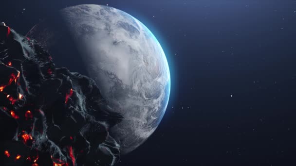 Enorme Asteroïde Meteoor Rock Weg Naar Planeet Aardecinematisch Buitenaards Zicht — Stockvideo