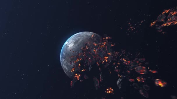Asteroids Meteors Rocks Heading Planet Earth Burning Debriscamera Fly Asteroid — Stockvideo