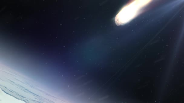 Asteroid Meteor Brinner Jorden Atmosfärcinematic Yttre Rymden Syn Snabb Flammande — Stockvideo