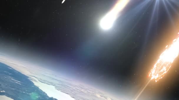Μετεωρίτες Αστεροειδείς Που Καίγονται Στη Γήινη Ατμόσφαιρακινηματογραφική Θέα Στο Διάστημα — Αρχείο Βίντεο