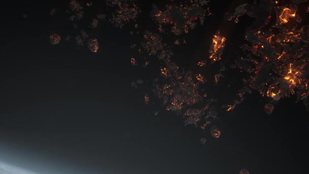 Große Aseroiden Meteore Die Der Erdatmosphäre Verglühen Filmischer Weltraum Blick — Stockvideo