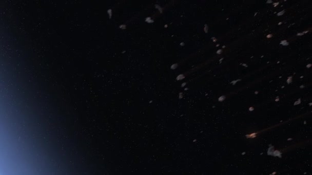 Chuva Meteoros Aseróides Queimando Atmosfera Terravisão Cinematográfica Espaço Exterior Pedaços — Vídeo de Stock