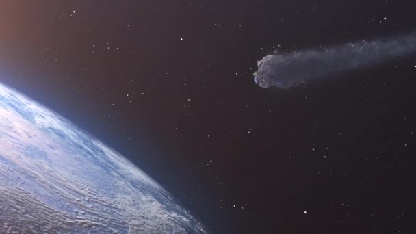 Massive Comet Asteroid Aproaching Planet Earthcinematic Widoku Przestrzeni Kosmicznej Globalne — Wideo stockowe