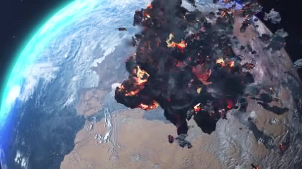 Asteroid Meteor Rock Směr Planeta Země Hořícím Skalním Troskámkinematický Pohled — Stock video