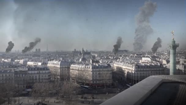 Pariser Stadt Krieg Mit Armeehubschraubern Rendering Mit Live Action Aufnahmen — Stockvideo