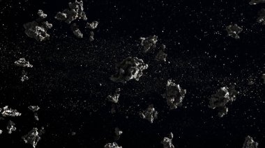 3D rendering of deep space with massive asteroid field flying ,Large Asteroid Rocks Flying in space, Milky way Meteors rotating in deep space3d illustration