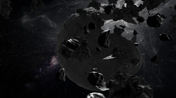 Rendering Deep Space Dead Hollow Planet Asteroids Surrounding3D Illustration Stockafbeelding