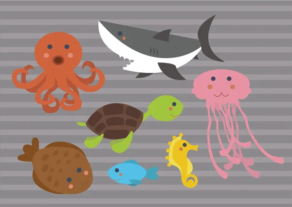 かわいい漫画海洋海動物デジタル クリップ アート クリップアート セット - スクラップブッ キング、カード — ストックベクタ