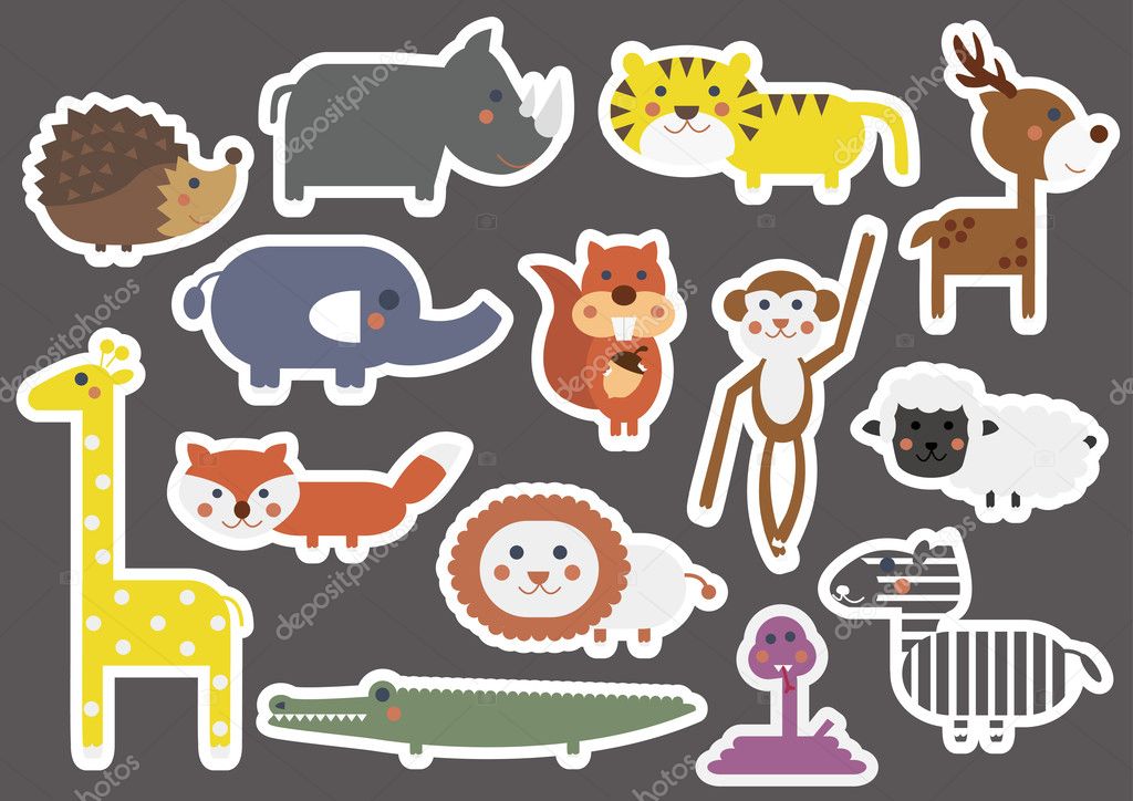 Set of Animal Cartoon Stickers