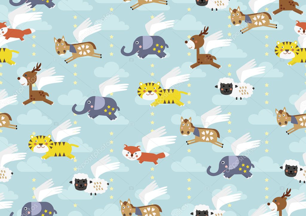 Seamless Background Pattern of flying Cartoon Animals