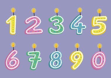 sevimli çizgi 0-9 mumlar dijital clip art sınırı - scrapbooking, kağıdı yapım, davet - anında indir