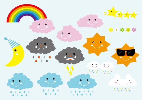 Cute Cartoon Weather Icons Digital Clip Art Set - Para Scrapbooking, Cartão Fazendo, Convites - Download instantâneo —  Vetores de Stock