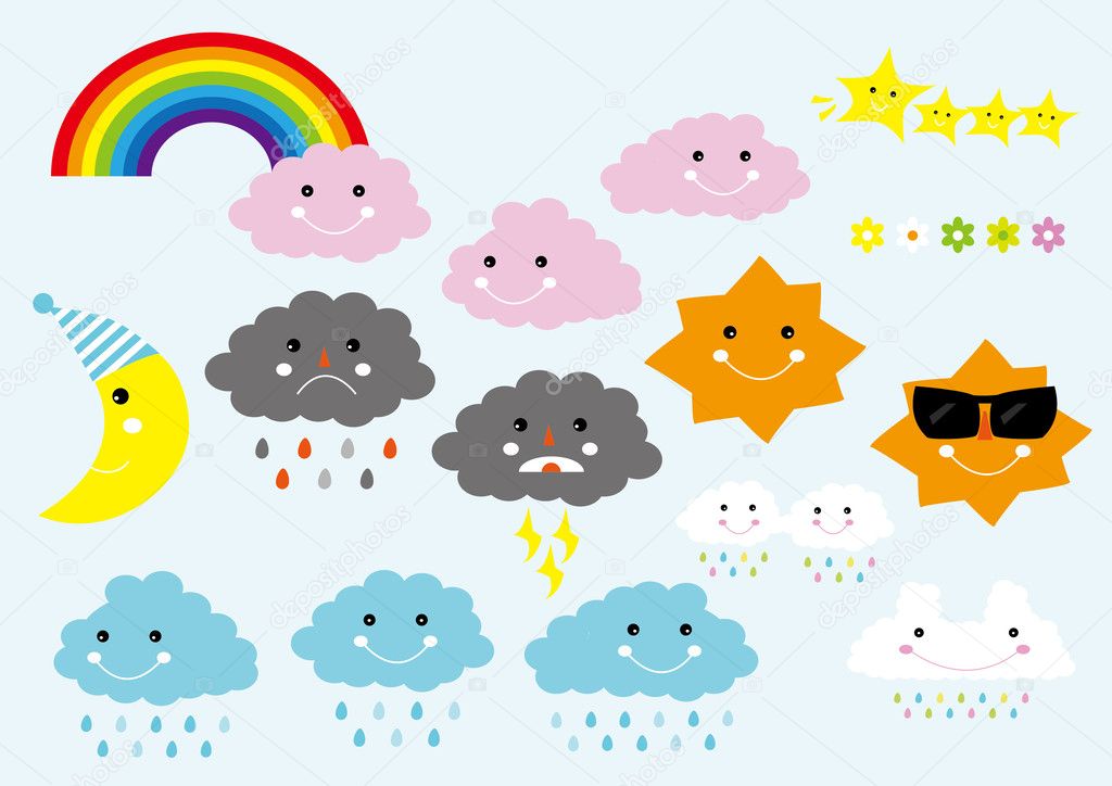 Cute Cartoon Weather Icons Digital Clip Art Set - For Scrapbooking, Card Making, Invites - Instant Download