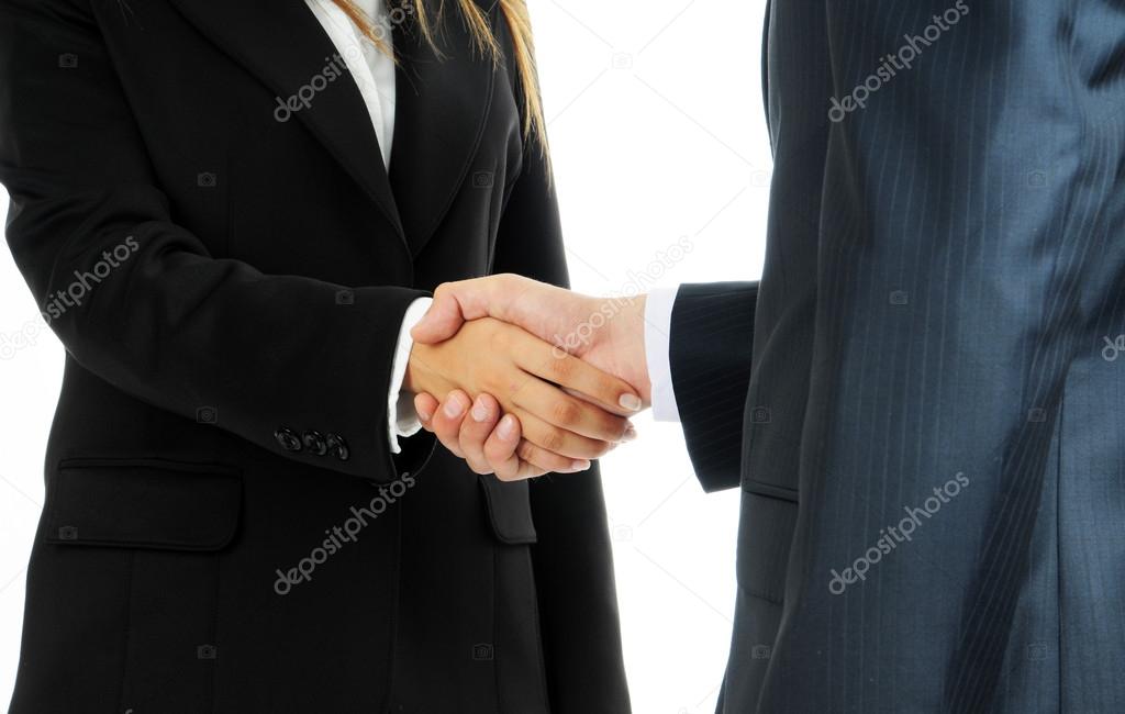 Detail businessman and woman shaking hands