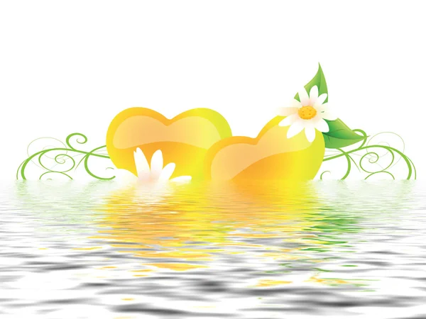 Hearts with flowers in water — Stock Photo, Image