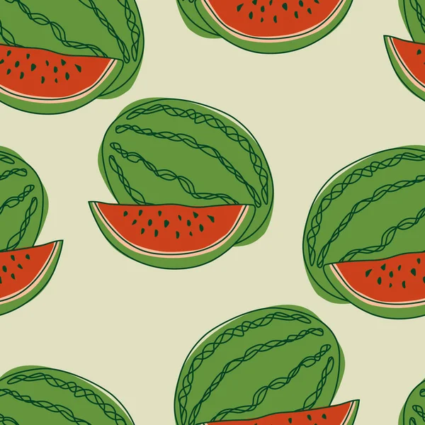 Wassermelonen Wiederholen Muster Design Handgezeichnet Blumenmuster Zum Einwickeln Von Papier — Stockvektor