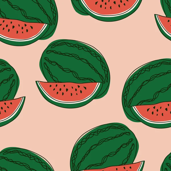 Wassermelonen Wiederholen Muster Design Handgezeichnet Blumenmuster Zum Einwickeln Von Papier — Stockvektor