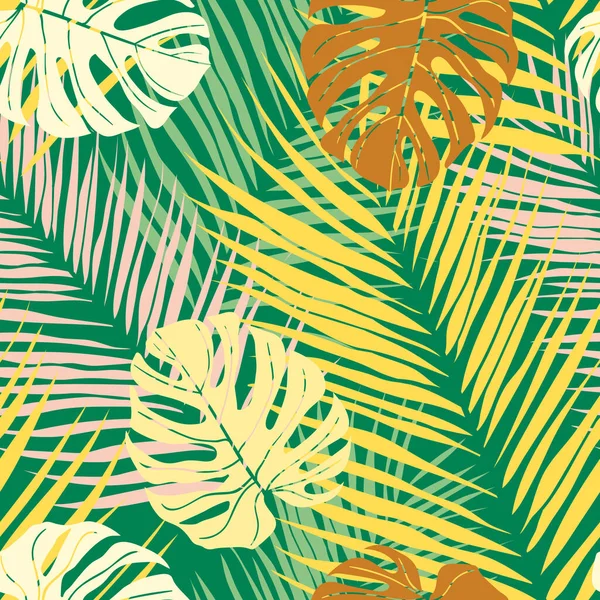 Красиве Тропічне Листя Гілки Безшовного Дизайну Візерунка Тропічні Листя Листя — стоковий вектор