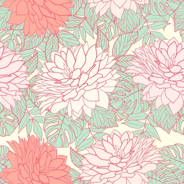 Flores Caléndula Hojas Fondo Patrón Sin Costuras Papel Para Envolver — Vector de stock