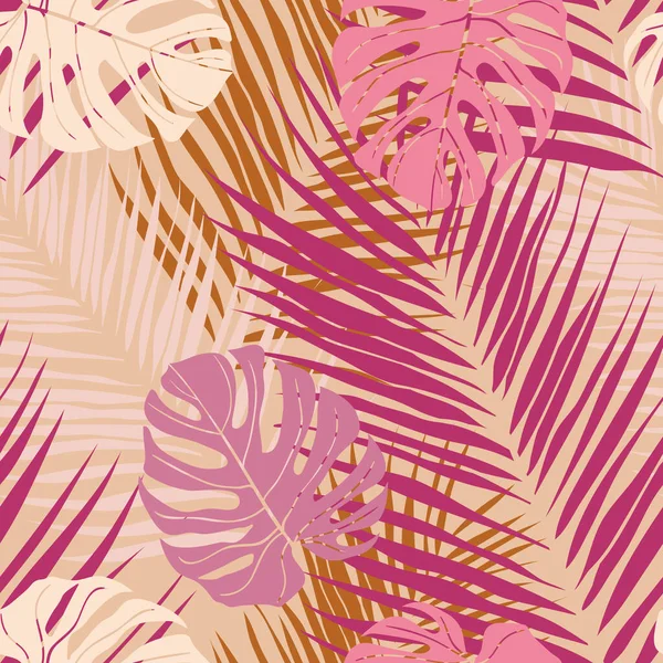 美丽的热带树叶分枝无缝图案设计 热带叶 季风叶无缝花纹背景 时尚的巴西插图 春季夏季时装设计 印刷品 — 图库矢量图片