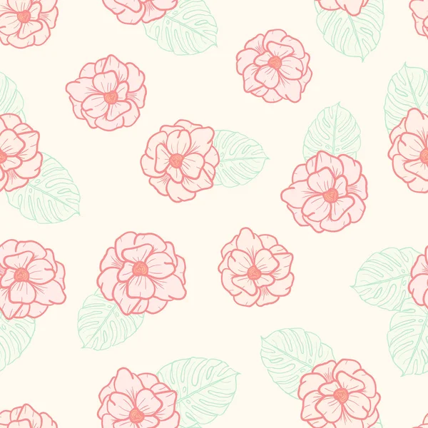 Anémona Flores Hojas Sin Costuras Patrón Fondo Papel Envoltura Naturaleza — Vector de stock