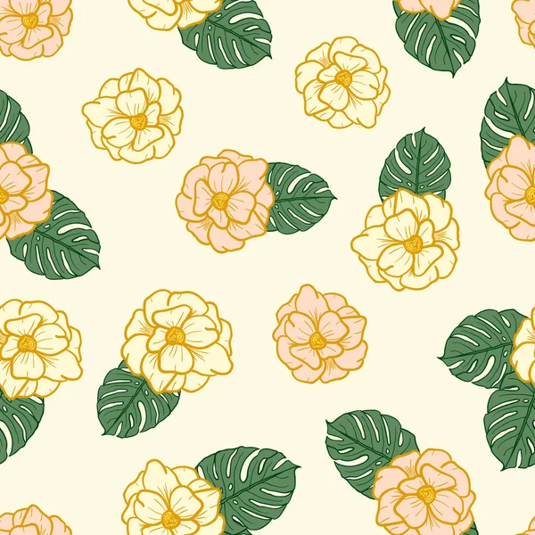 Anemoon Bloemen Bladeren Naadloze Patroon Achtergrond Tropisch Natuur Inpakpapier Textiel — Stockvector