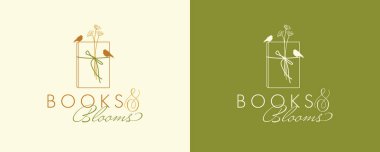 Vector abstract logo design template - online education and education concept - flower, bird and book icon - emblem for bookstores, courses, classes and schools. Books and Blooms logo design