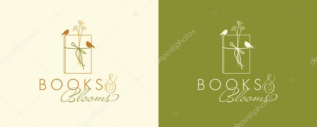 Vector abstract logo design template - online education and education concept - flower, bird and book icon - emblem for bookstores, courses, classes and schools. Books and Blooms logo design