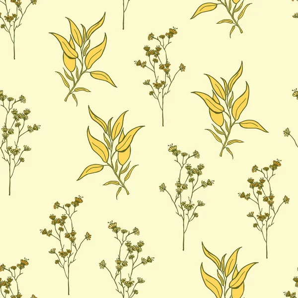 Modern Wildflowers Seamless Pattern Design Seamless Pattern Spring Flowers Leaves — Vettoriale Stock