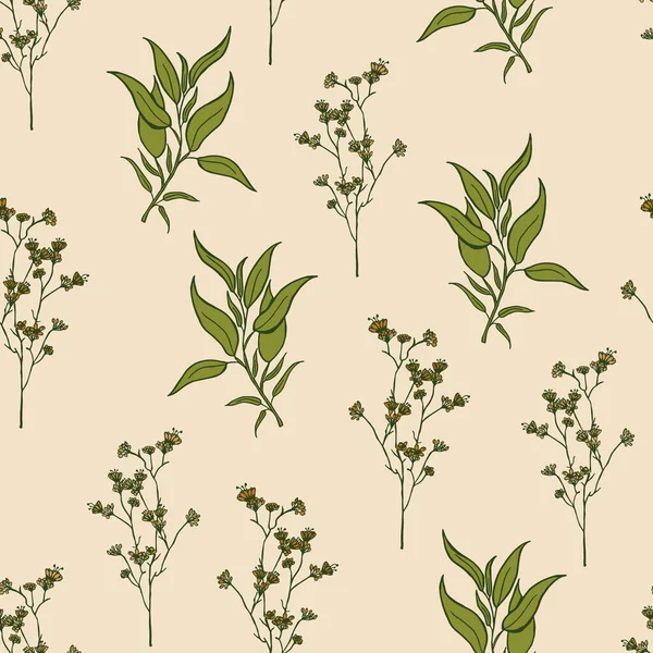 Modern Wildflowers Seamless Pattern Design Seamless Pattern Spring Flowers Leaves — Vettoriale Stock