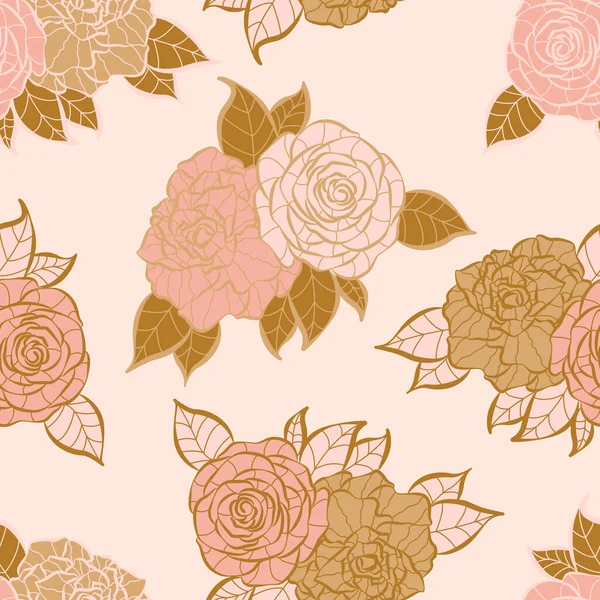 Moderne Tropische Rosenblüten Mit Nahtlosem Muster Nahtloses Muster Mit Frühlingsblumen — Stockvektor